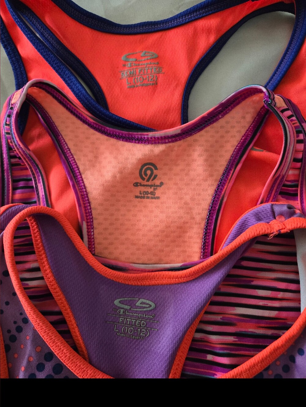 3-Pack BUNDLE Champion Kid's Racerback Tops in Orange, Pink & Purple